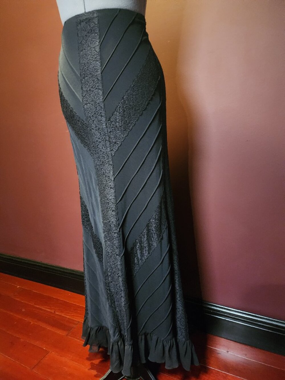 Black Maxi Skirt - Lace and Chiffon - Size Small - Picture 3 of 8
